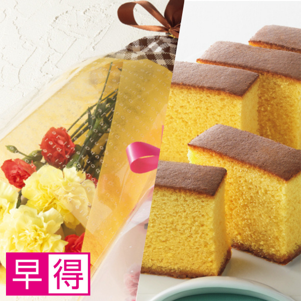 【早得】茨木春草園 カーネーションブーケ＋長崎本舗 糖庵 プレーンカステラ【父の日】 商品サムネイル